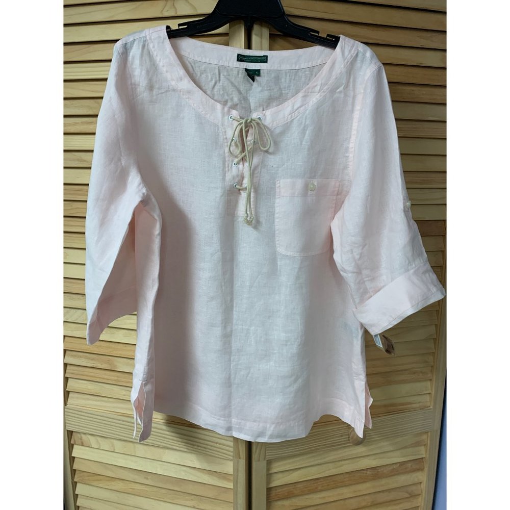 Lauren Pale Pink Linen Top Blouse XL